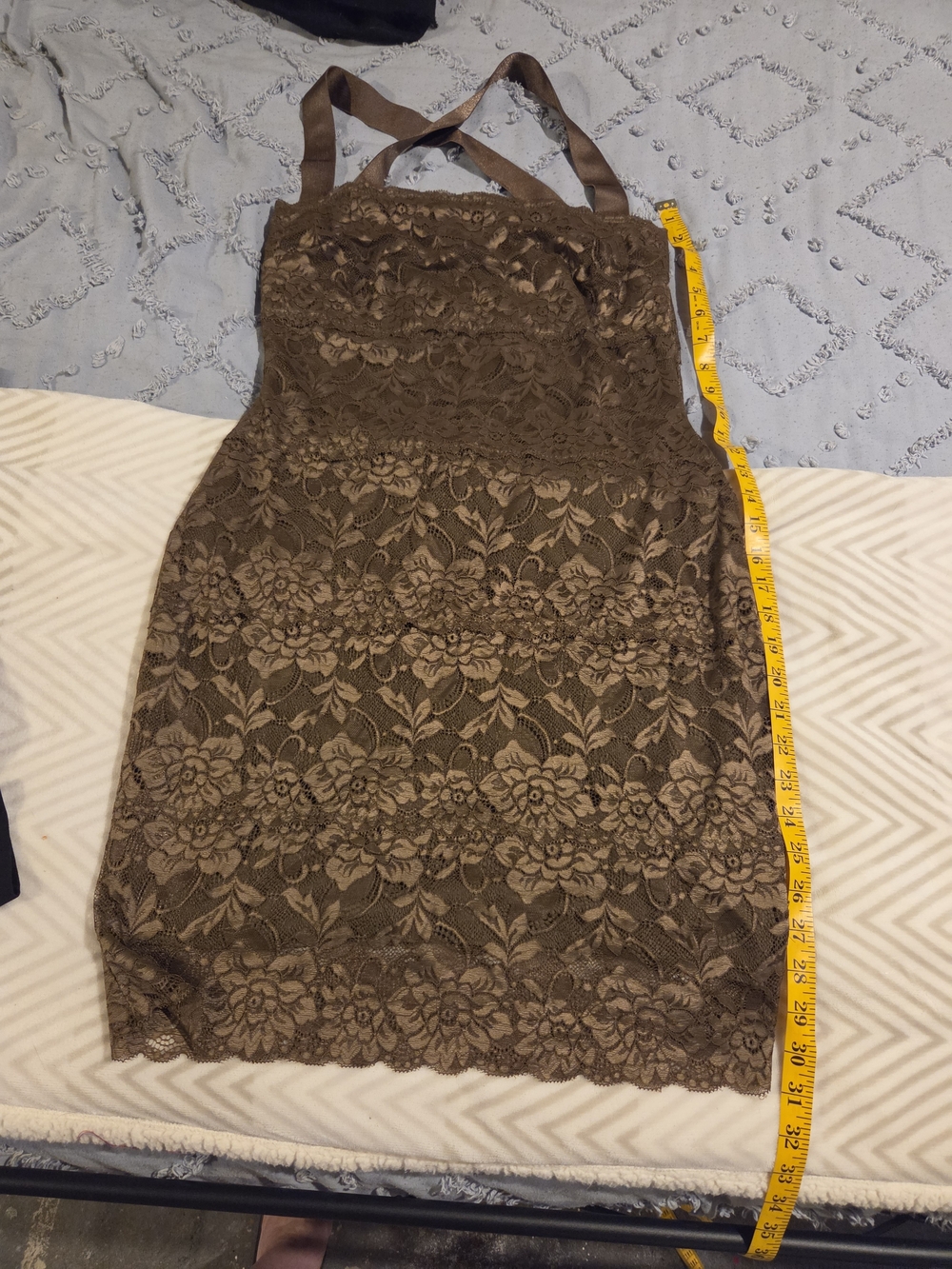 Guess Brown Floral Lace Mini Dress